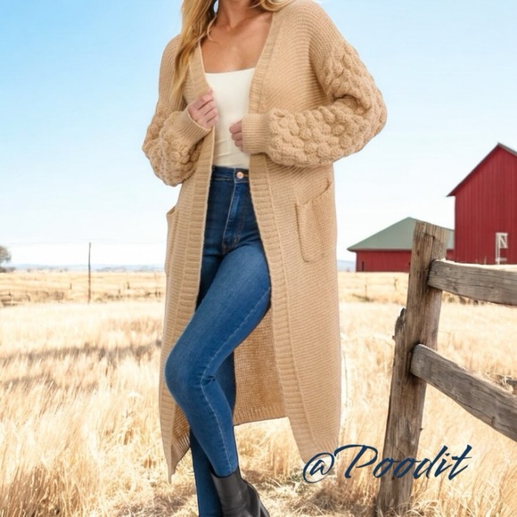 TRES CHIC Detailed sleeve slightly oversized long cardigan M L XL - Picture 1 of 7